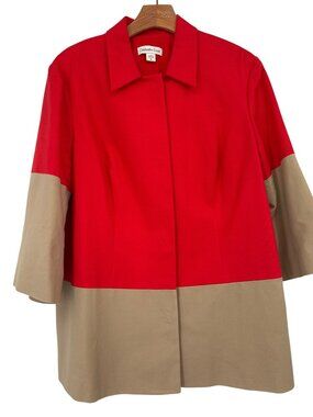 Coldwater Creek Colorblock Red Tan Jacket Size 16 Cotton Blend  Coat